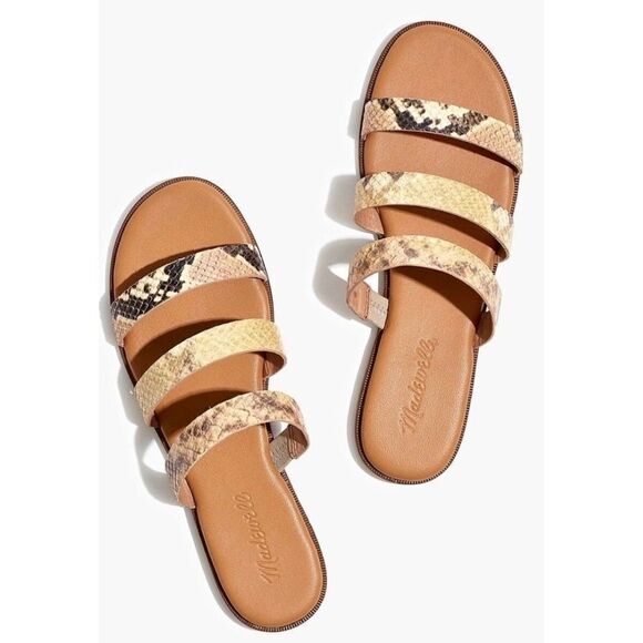 Madewell Snakeskin Print Leather Sandals Strappy Slip On Slides 7.5 - Picture 1 of 6